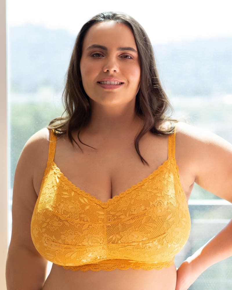 Front of a model wearing a size 2X Sweetie Lace Bralette in Sole by Cosabella. | dia_product_style_image_id:273586